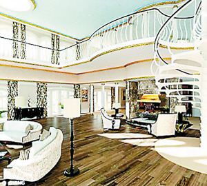 游艇内部豪华，复制了摩纳哥豪华酒店的设施。